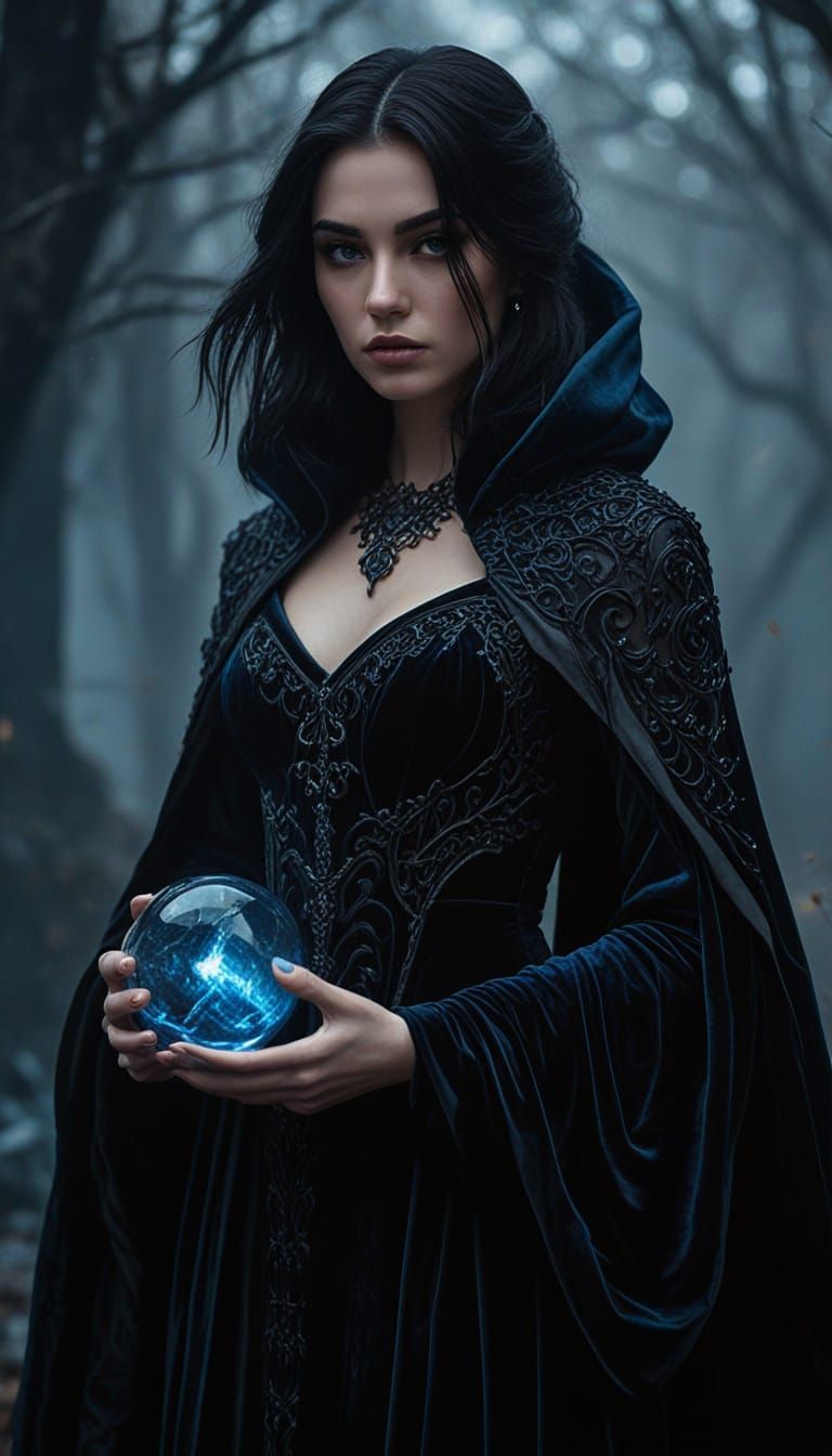 Mysterious Dark Fantasy Goddess with Vibrant Plasma