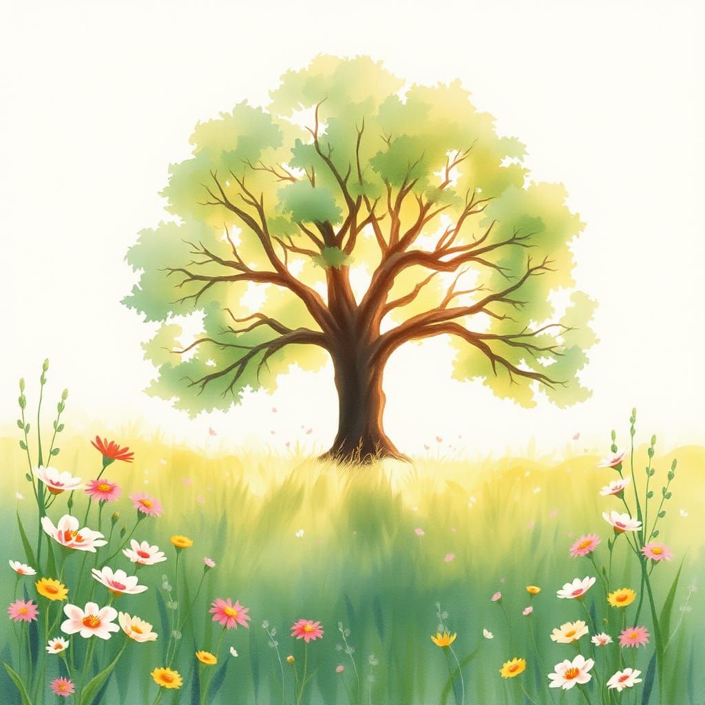 Watercolor Blooms in an English Meadow