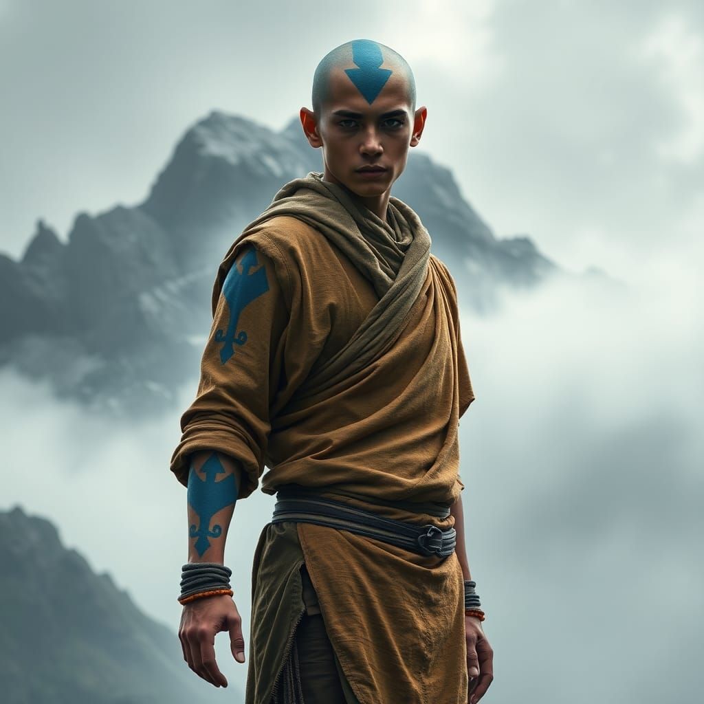 Avatar Aang in Mountain Landscape, Digital Art