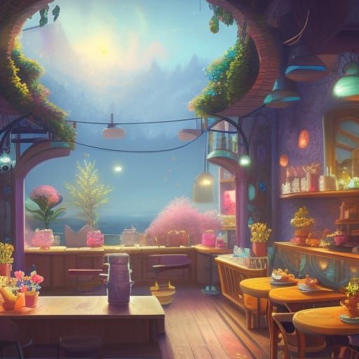 Cute Kawaii Cafe: Detailed Fantasy Concept Art
