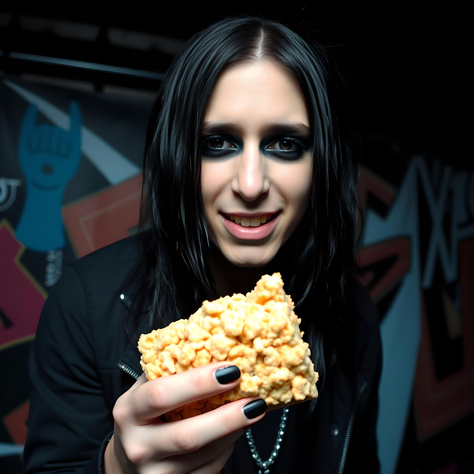 Silly Nu Metal Singer Holding Rice Krispie Treat