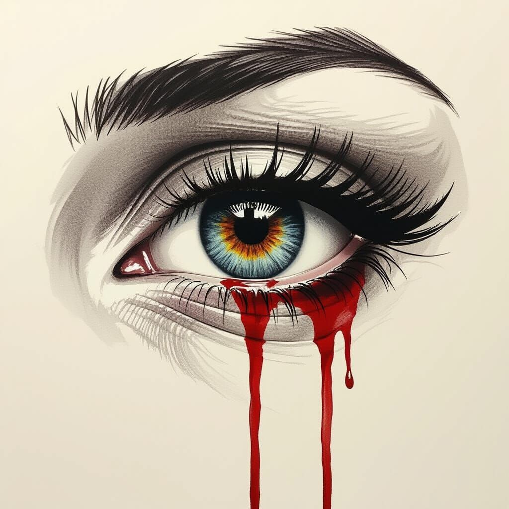 Haunting Eye Sketch with Trickling Blood