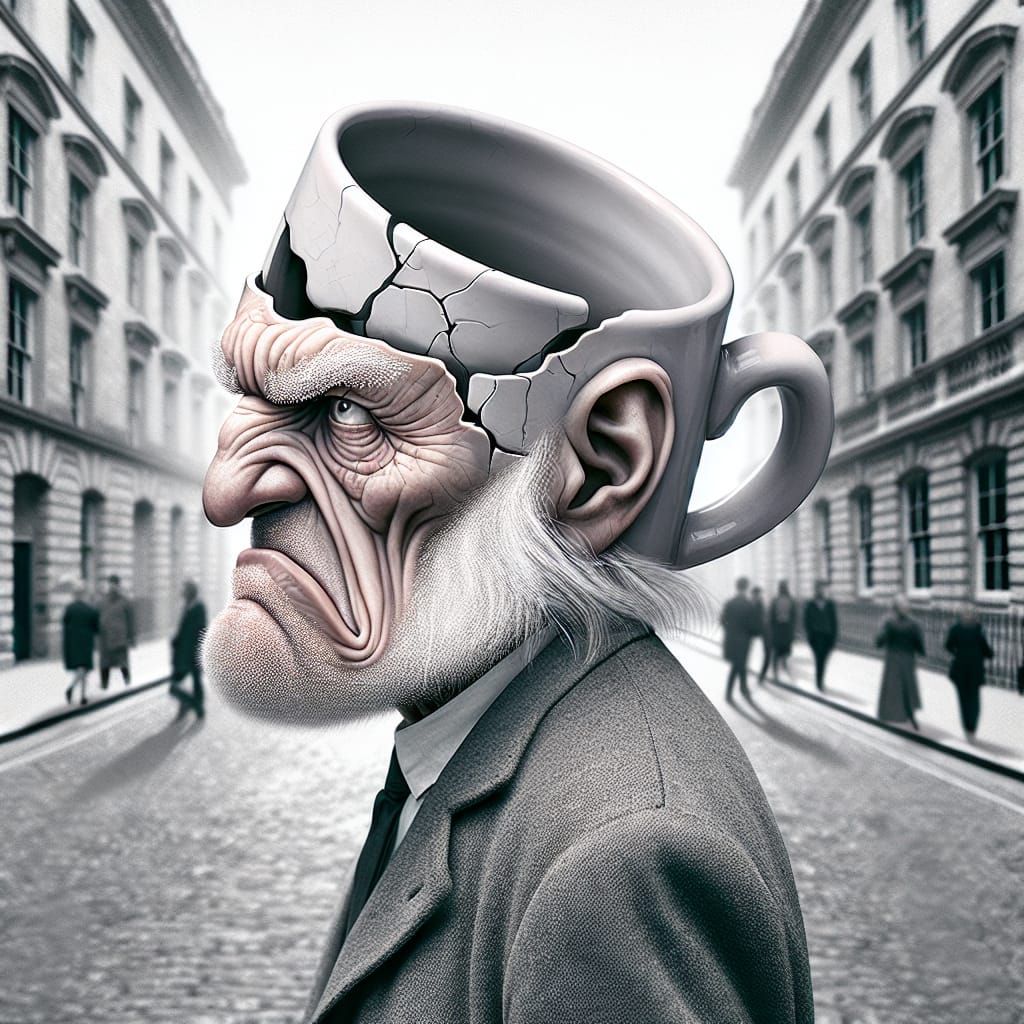 Surreal Coffee Mug Head Portrait in Realism Style