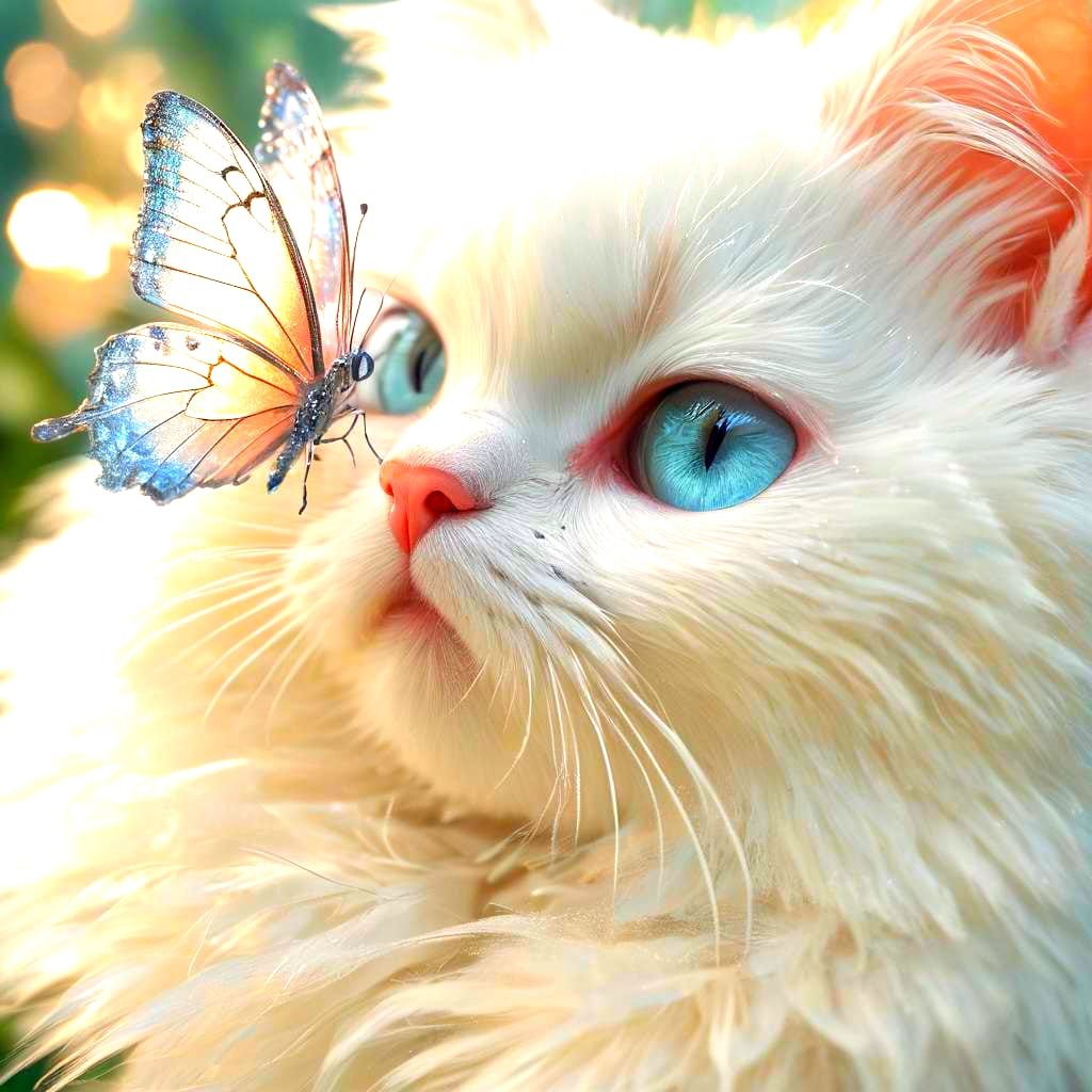 Crystal Butterfly on Kitten's Nose: 3D Anime Art