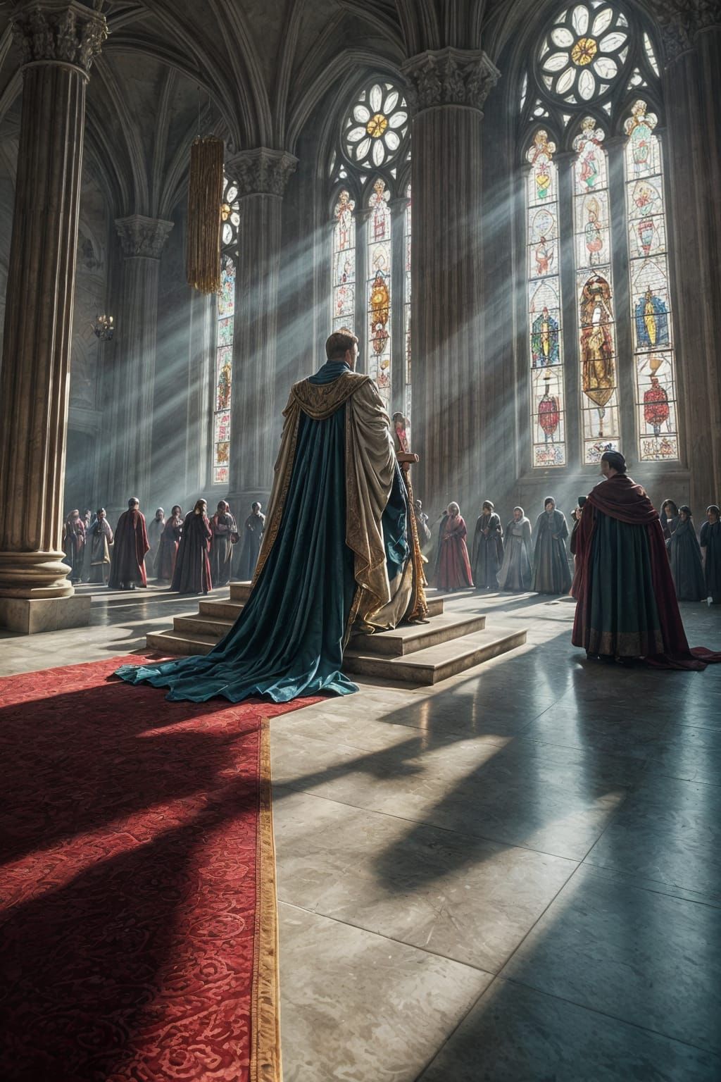 Human King on Marble Throne in Fantasy Artwork
