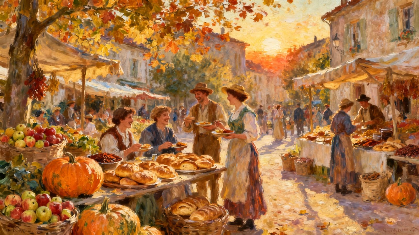 Joyful Autumn Harvest Festival in Sun-Drenched Village Squar...