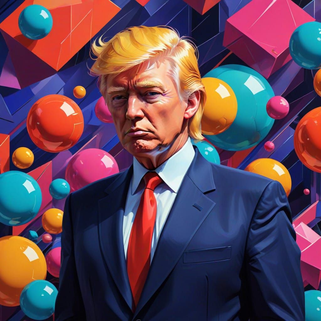 Donald Trump in a Vibrant Mullet with Cubist Geometric Patte...