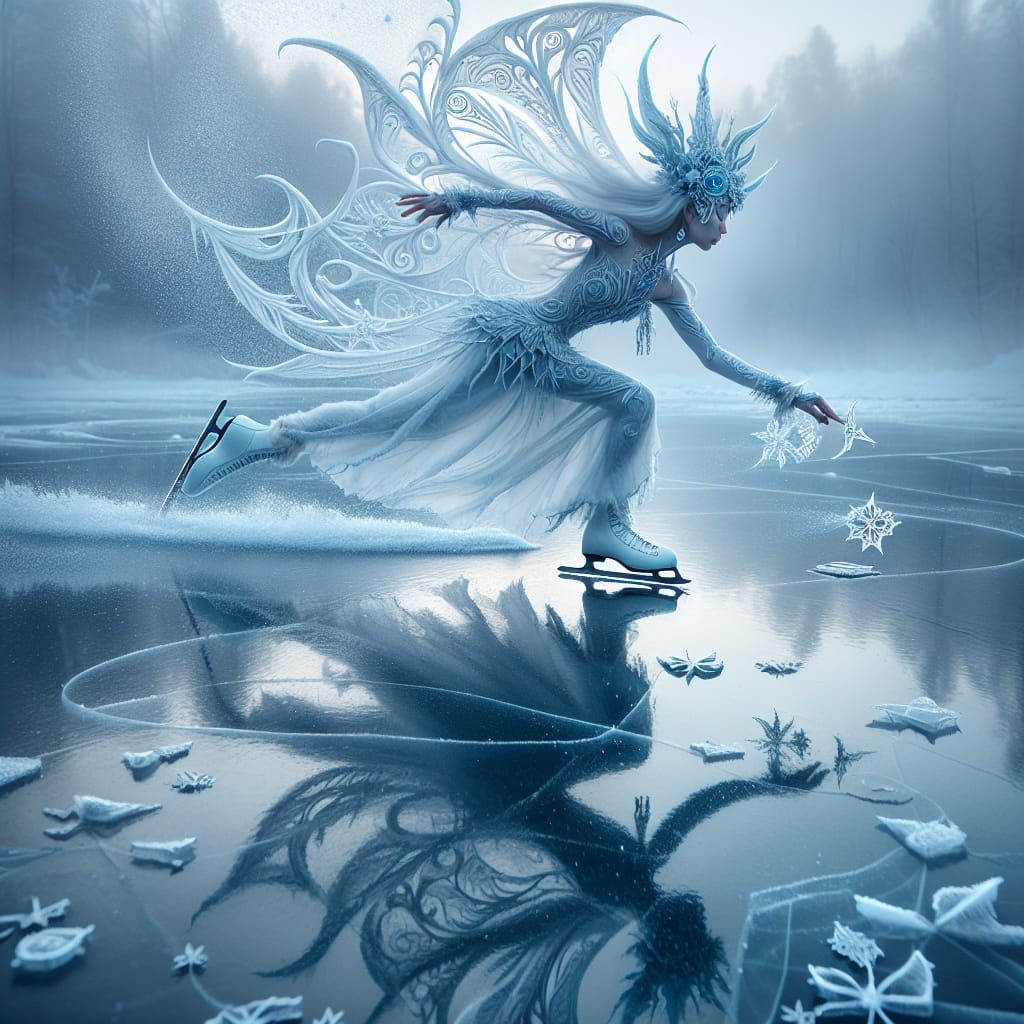 Enchanted Ice Fairy Dances on Serene Pond