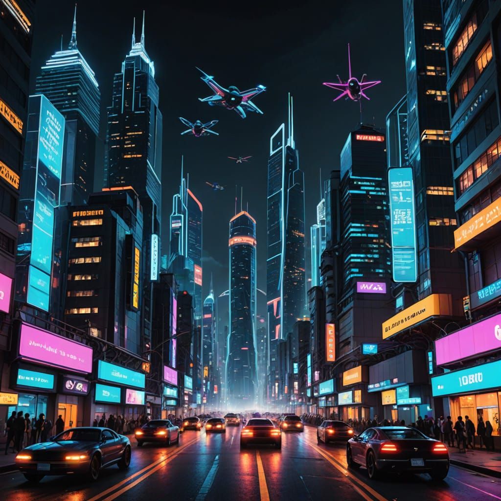 Surreal Cyberpunk City Unfolds at Night