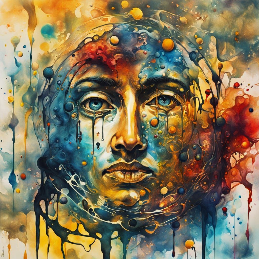 Expressive Surrealist Portrait in Vibrant Colors