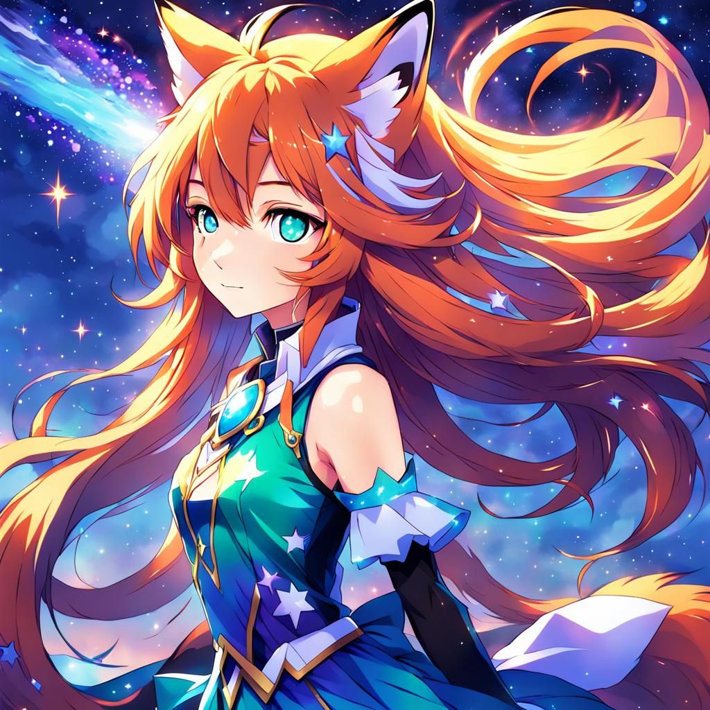 Anime Fox Girl Portrait with Comet Tail Hair