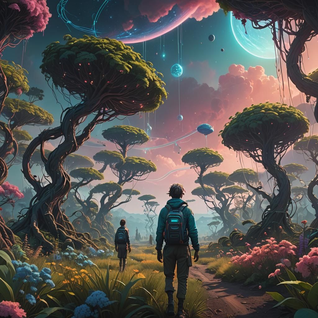 Celestial Gardeners in Cosmic Garden: Digital Matte Painting