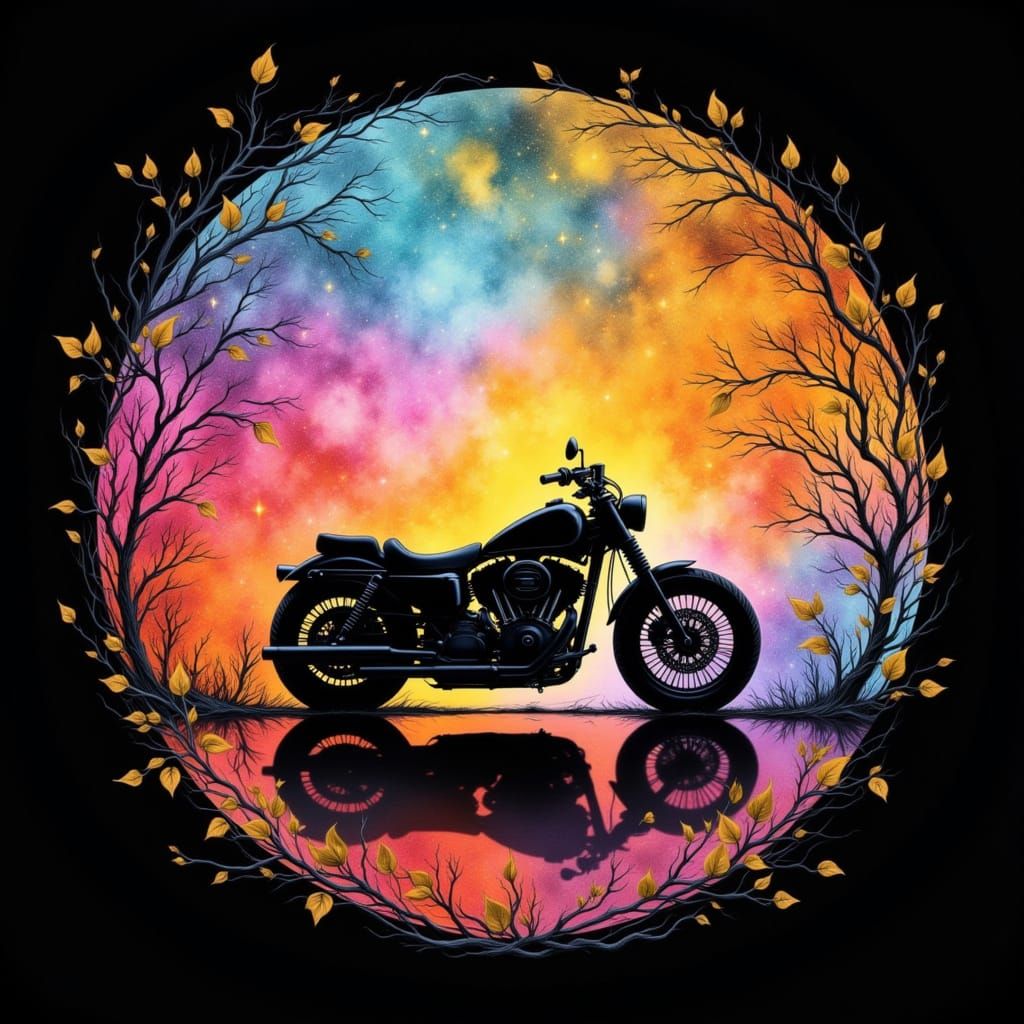 Motorcycle in Rainbow Circle, Digital Concept Art