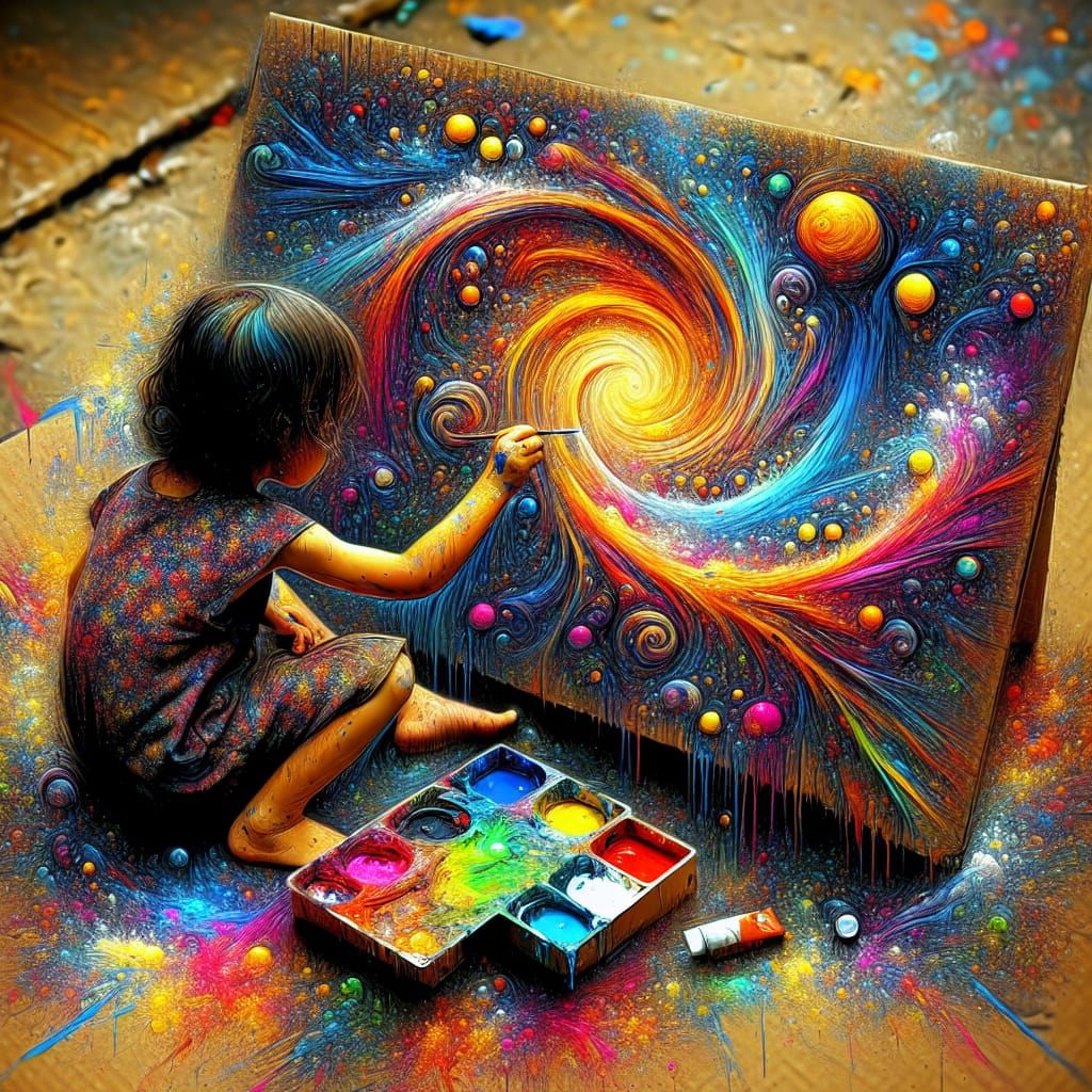 Child Paints Universe: Colorful Digital Street Art