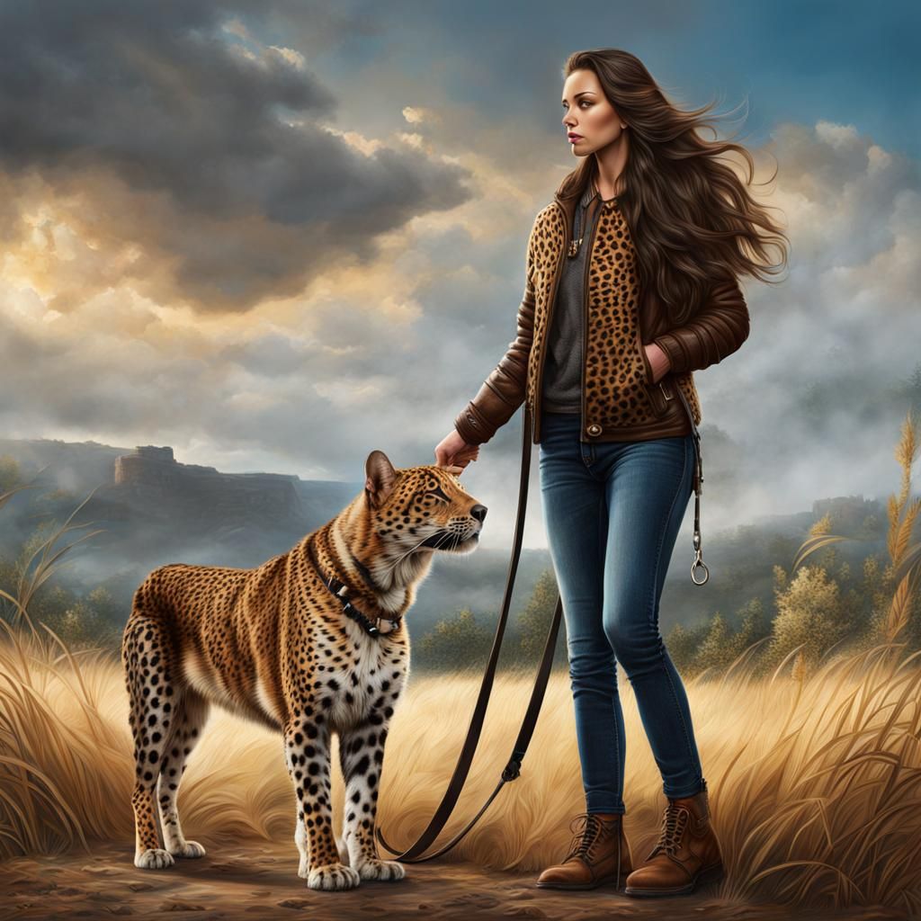 Woman and Louisiana Leopard Cur Dog Portrait