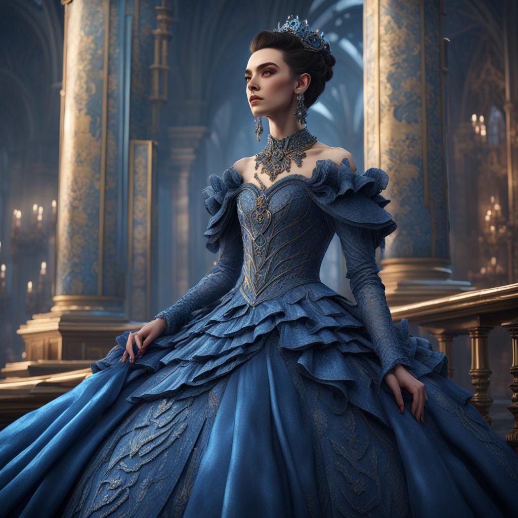 James Charles in Ruffled Blue Gown, Detailed Matte Painting
