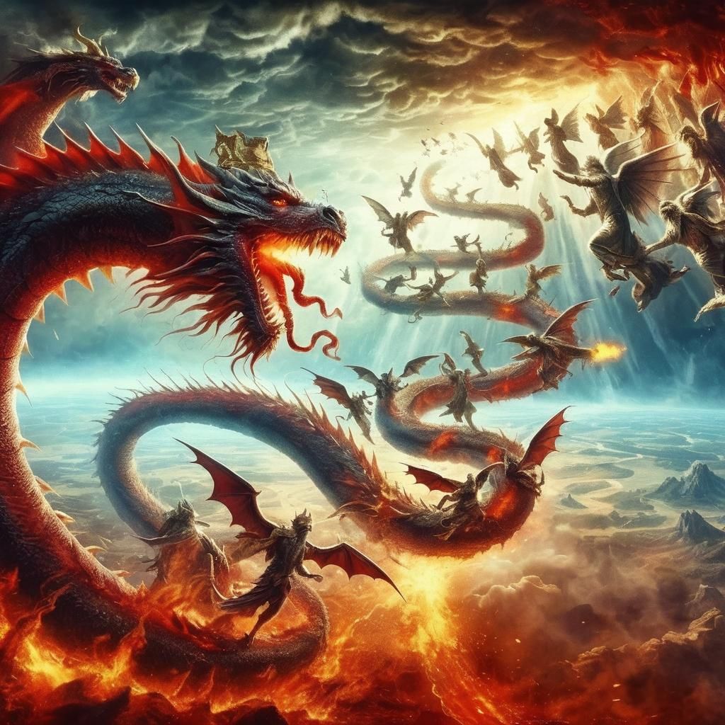 Red Dragon and Falling Angels Illustration