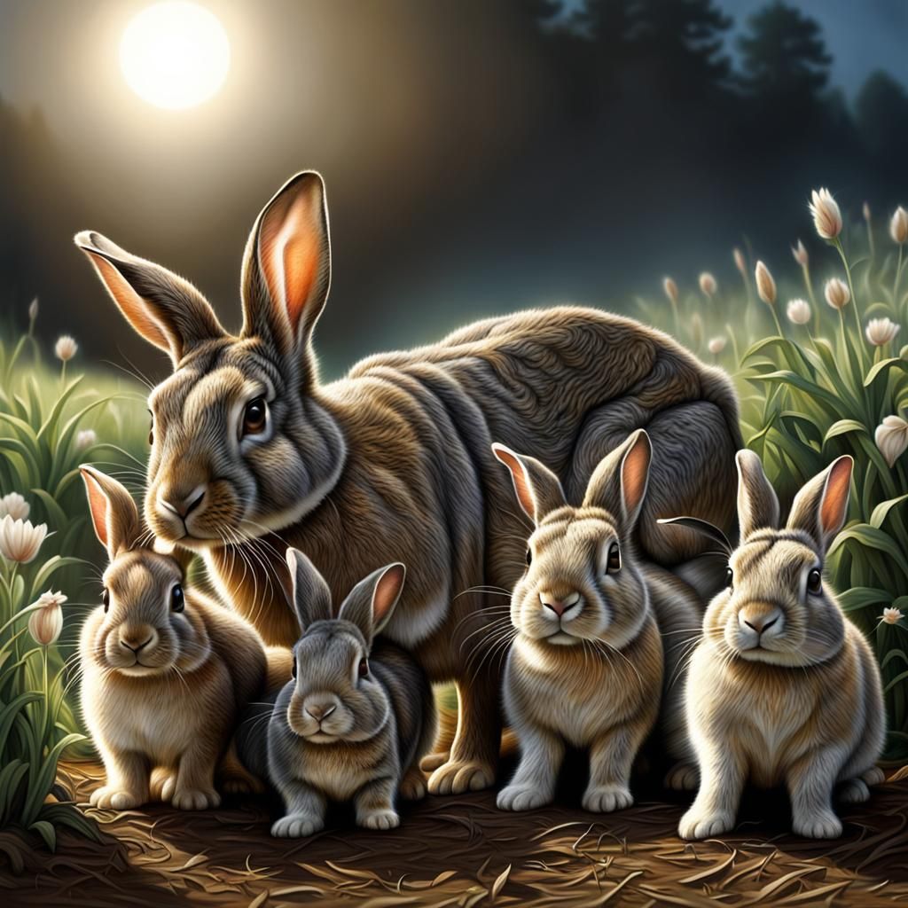 Mother Bunny and Babies Embark on Enchanting Festival Journe...