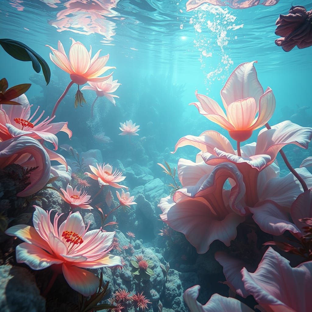Dreamlike Underwater Oasis in Iridescent Hues