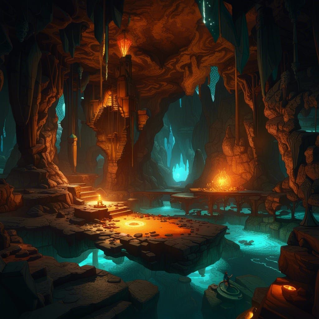 Treasure Cave Concept Art in Art Nouveau Style