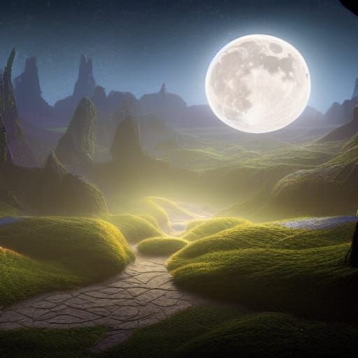 Magical Fairycore Landscape with Full Moon Ceremony