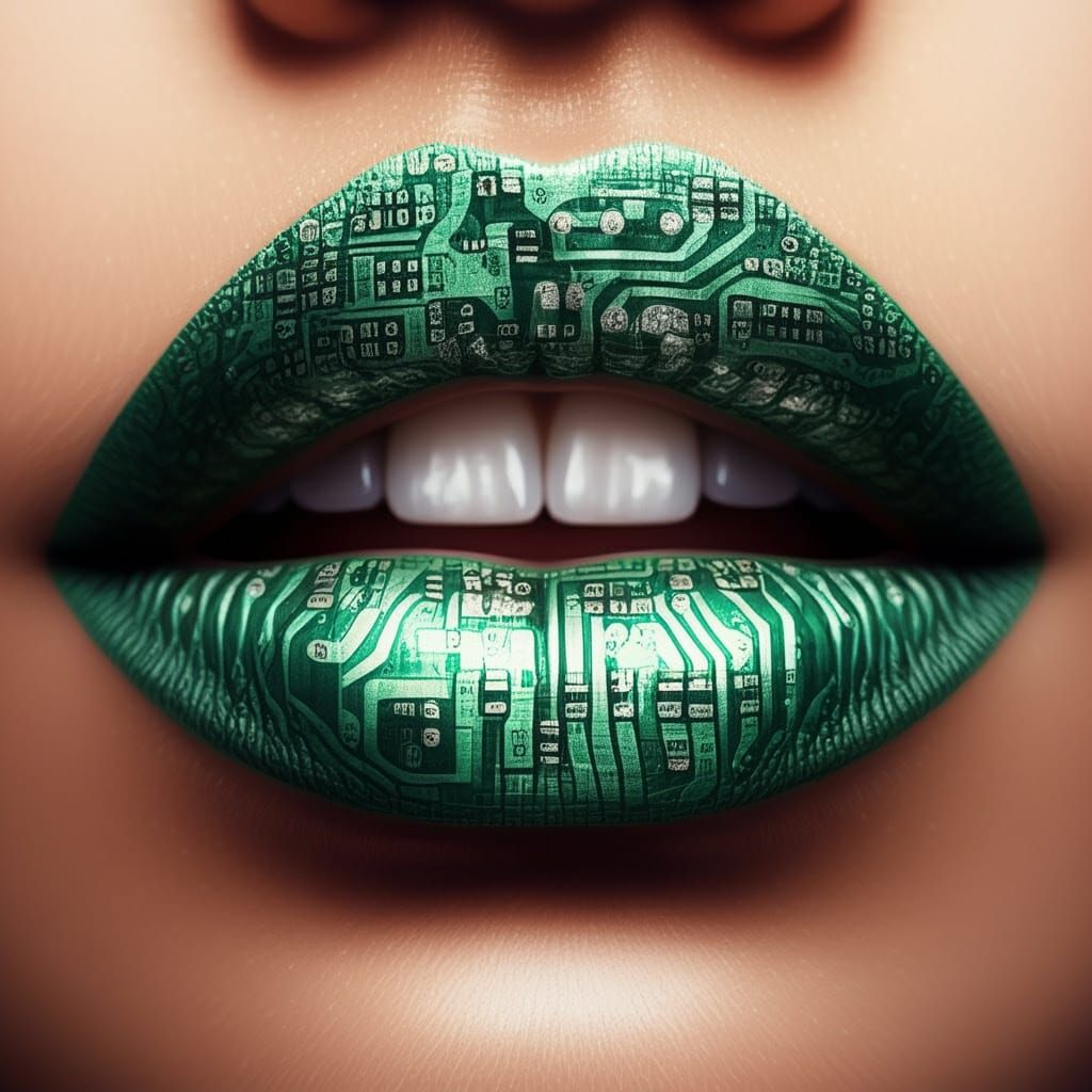 Glossy Electric Green Lips in High-Fashion Photography Style