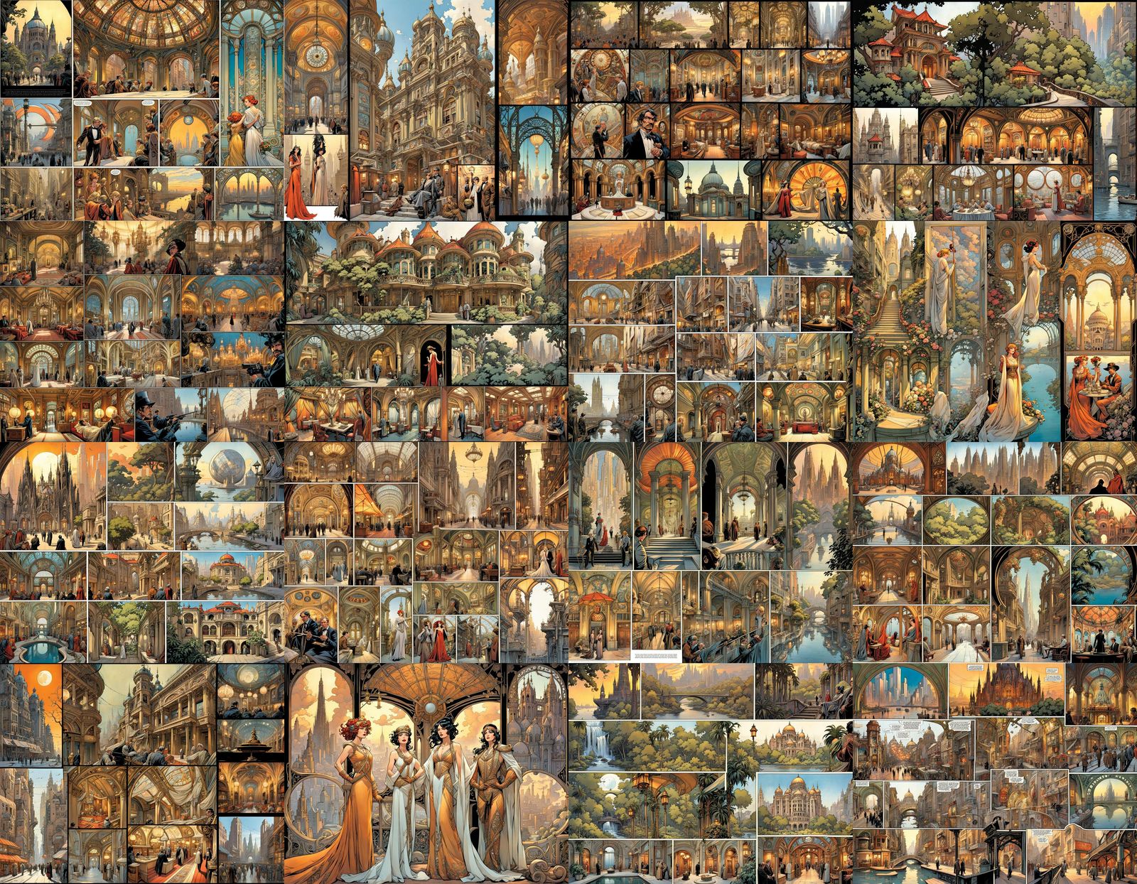 Art Nouveau Comic Book Page Illustration