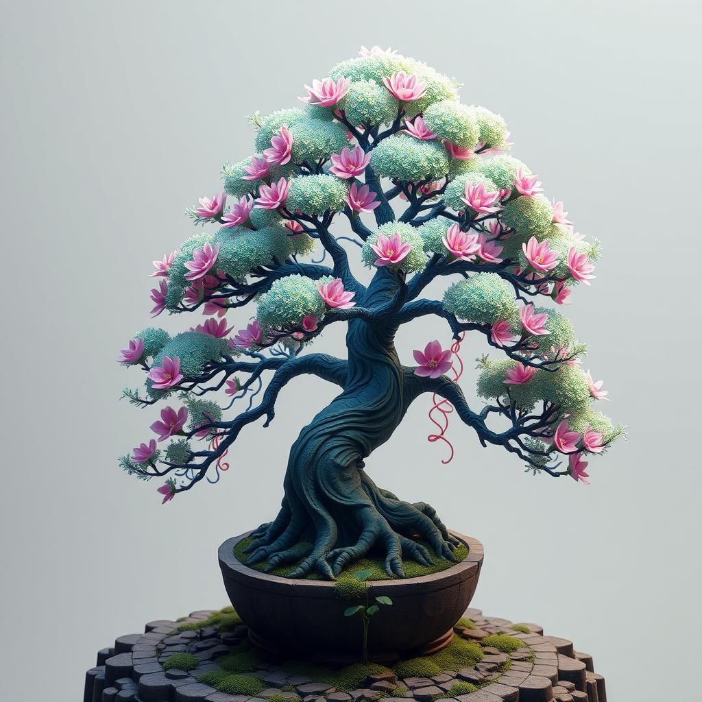 Biometric Humanoid Bonsai Tree Character in Hyperdetail