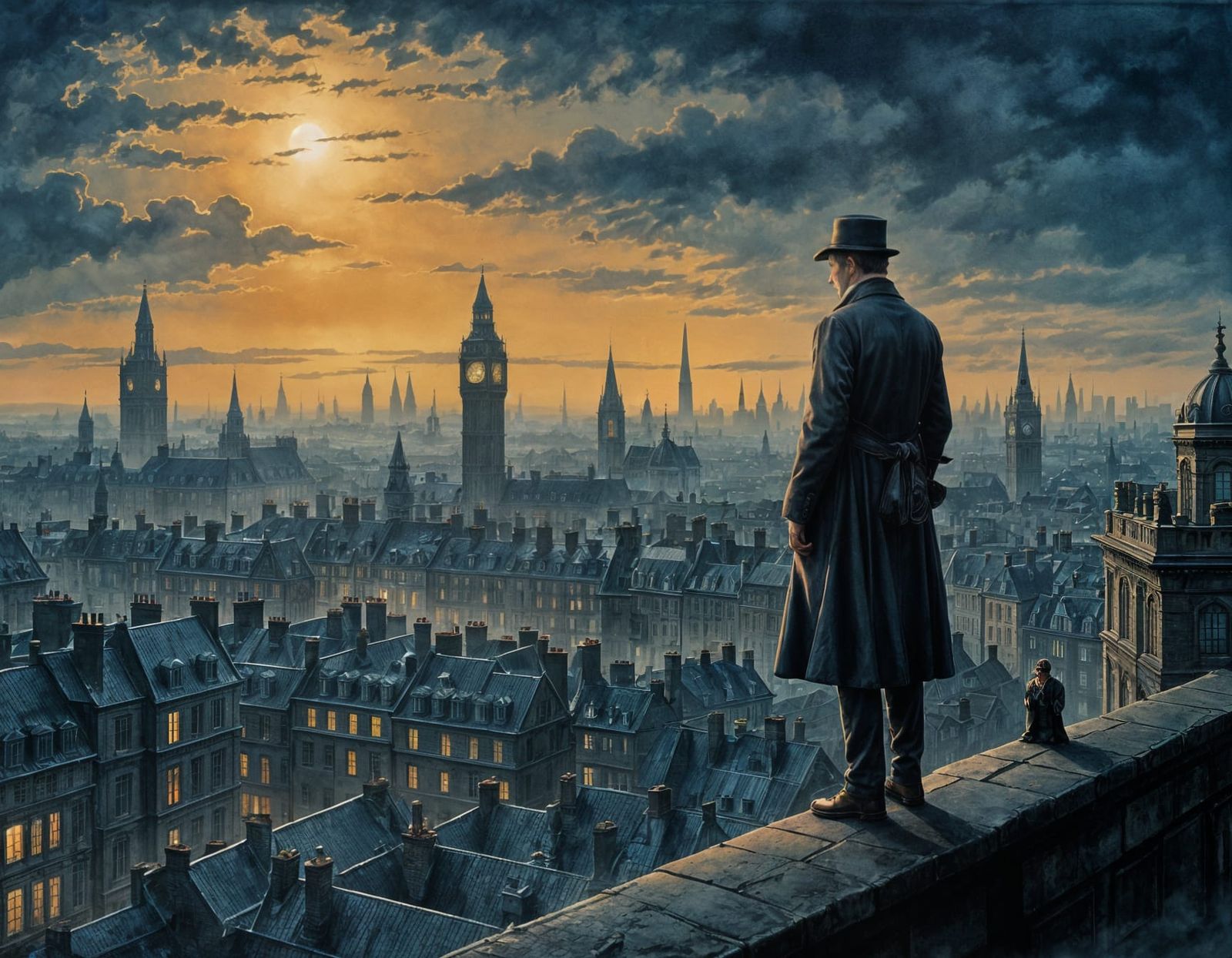 Sherlock Holmes Over Victorian London: Watercolor Art