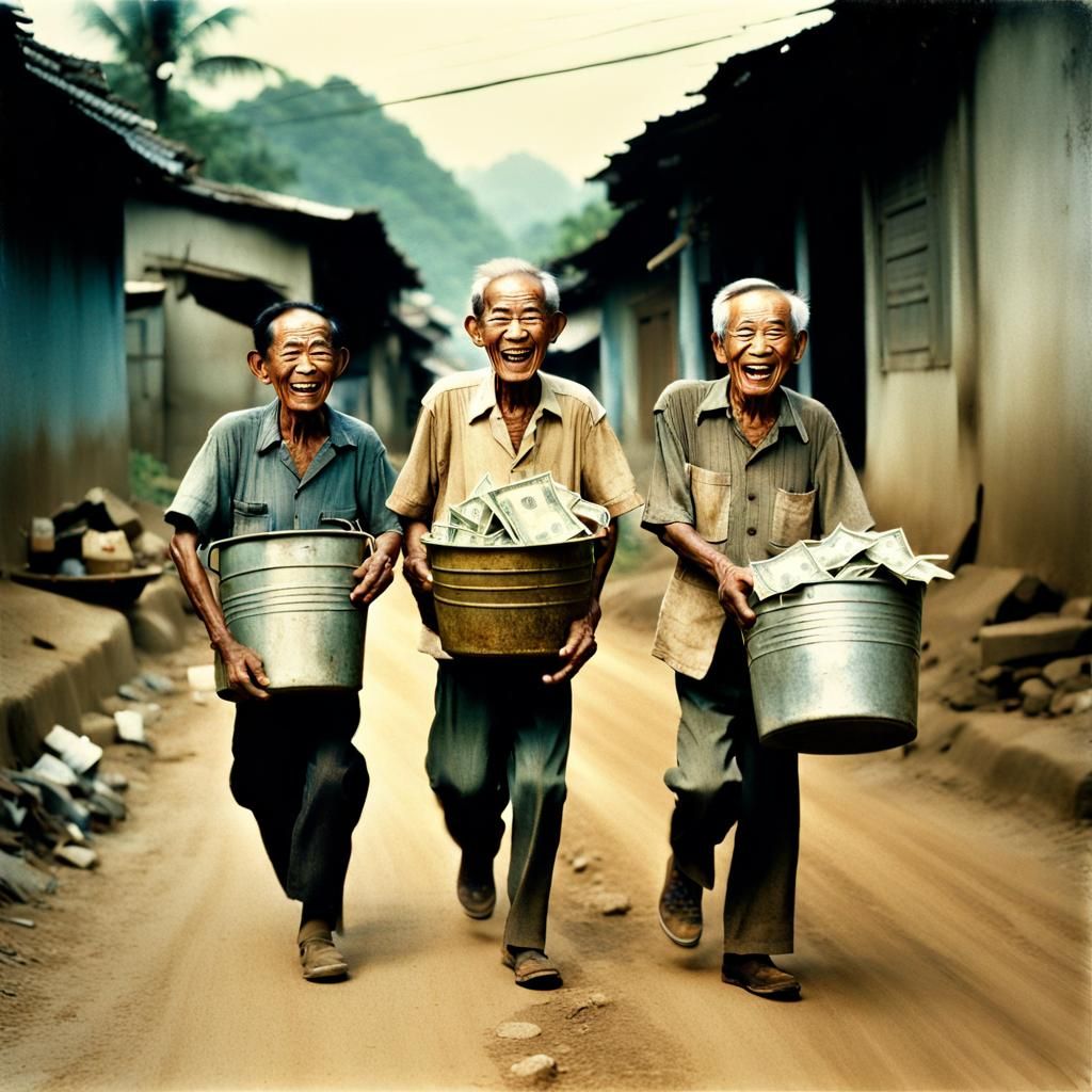 Vietnamese Men Carrying Dollars, Vintage Photo