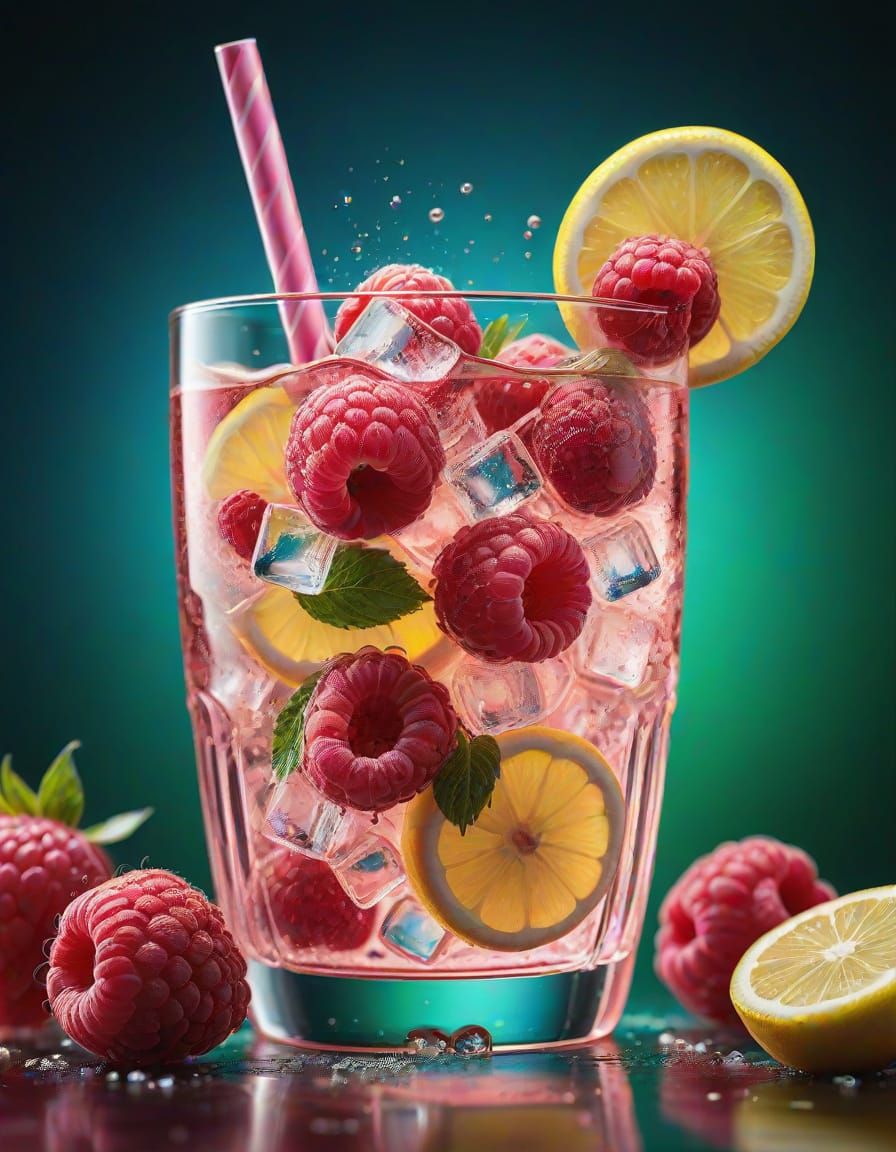 Hyper-Realistic Glass of Pink Raspberry Soda