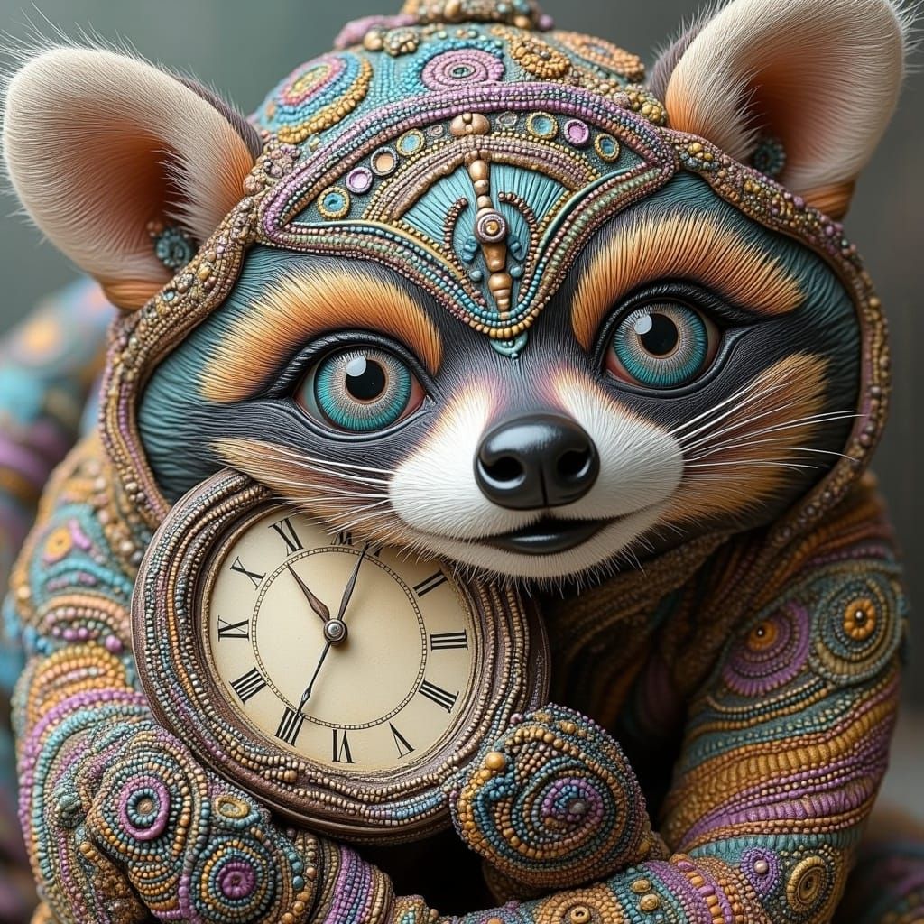 Mandala-Style Creature Holding a Clock