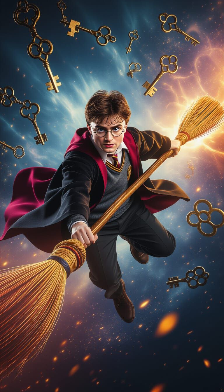 Harry Potter and the Swirling Keys in Cinematic Style
