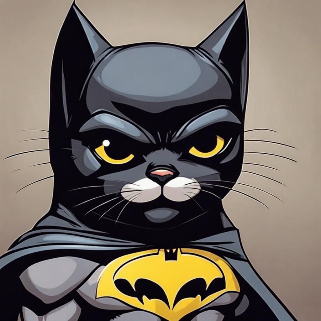 Cute Cat as Batman: AI Generated Image