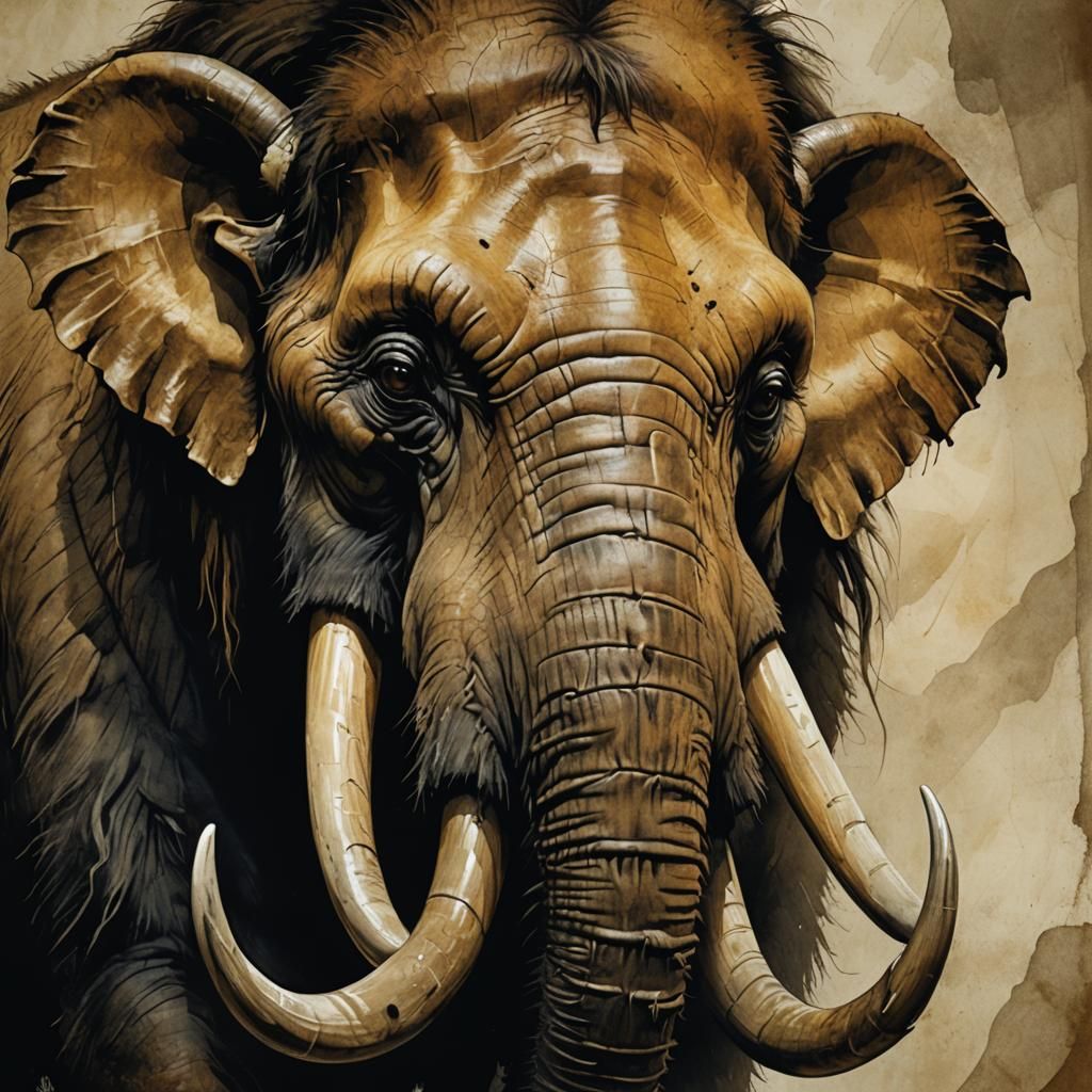 Prehistoric Mammoth Portrait in Dave McKean Style