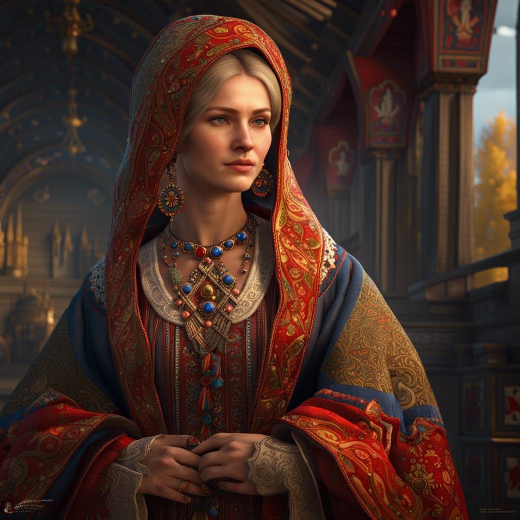 Russian Woman in Traditional Dress: Digital Art