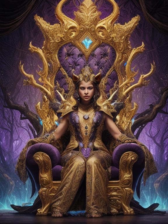 Cat Prince on Golden Throne in Mystical Forest