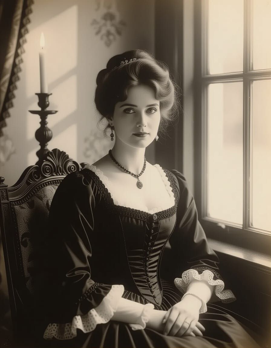 Victorian Woman in Candlelight, Chiaroscuro Style
