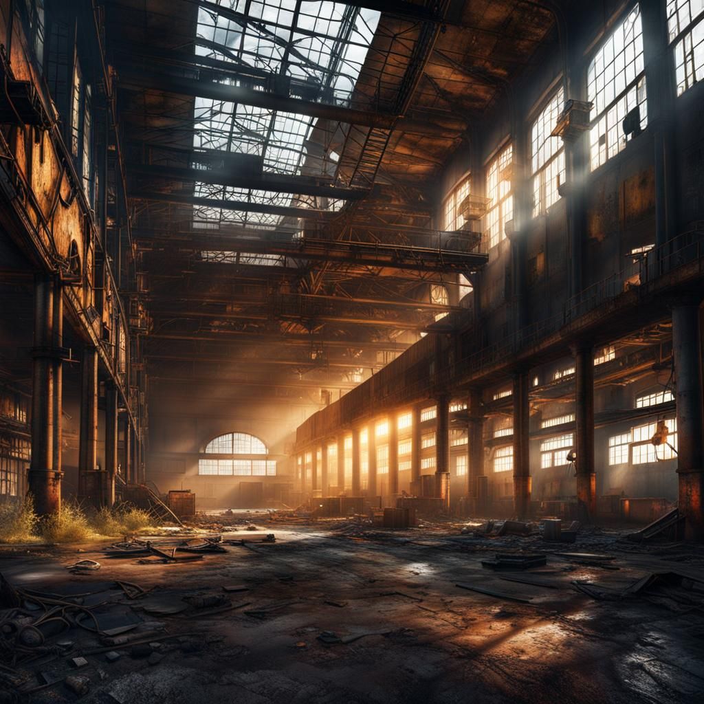 Post-Apocalyptic Factory Matte Painting with Dynamic Lightin...