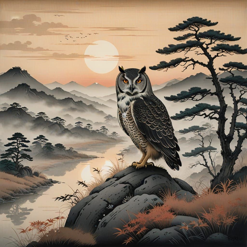 Solitary Wanderer at Sunrise in Japanese Aesthetic