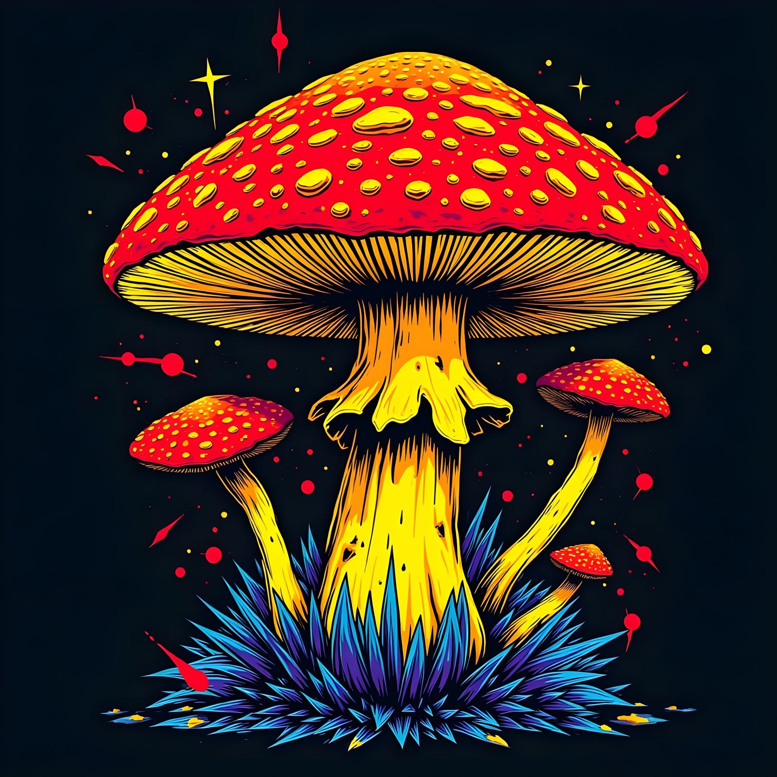 Vibrant Chicken-Of-The-Woods Mushroom Close-Up in Pop Art St...