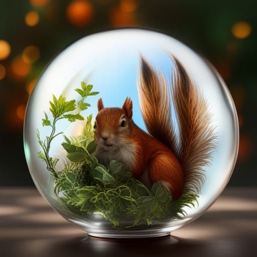 Chibi Squirrel in Glass Ball: Detailed Digital Art
