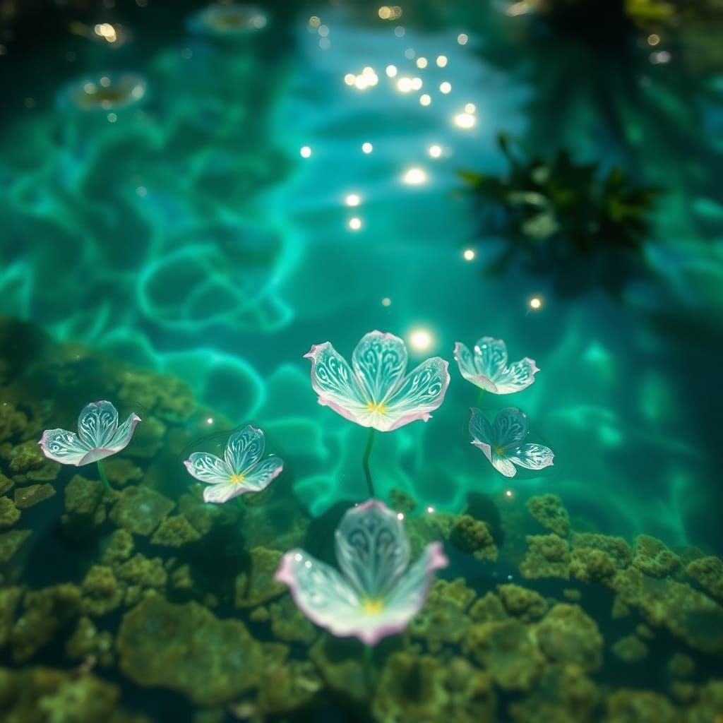 Ethereal Turquoise Oasis with Delicate Crystal Petals