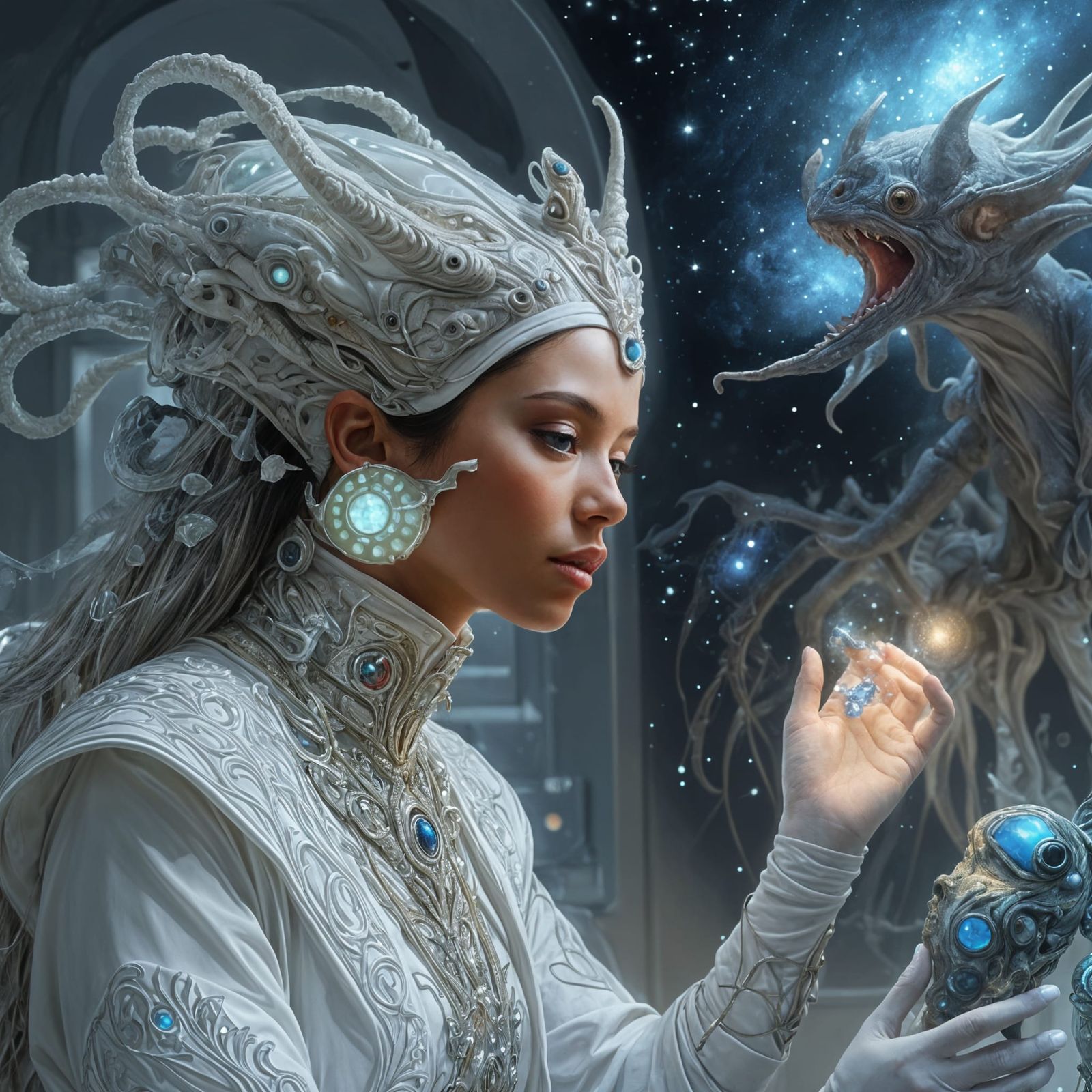 Exotic Portraits in Surreal Sci-Fi Lab, Hyperrealism