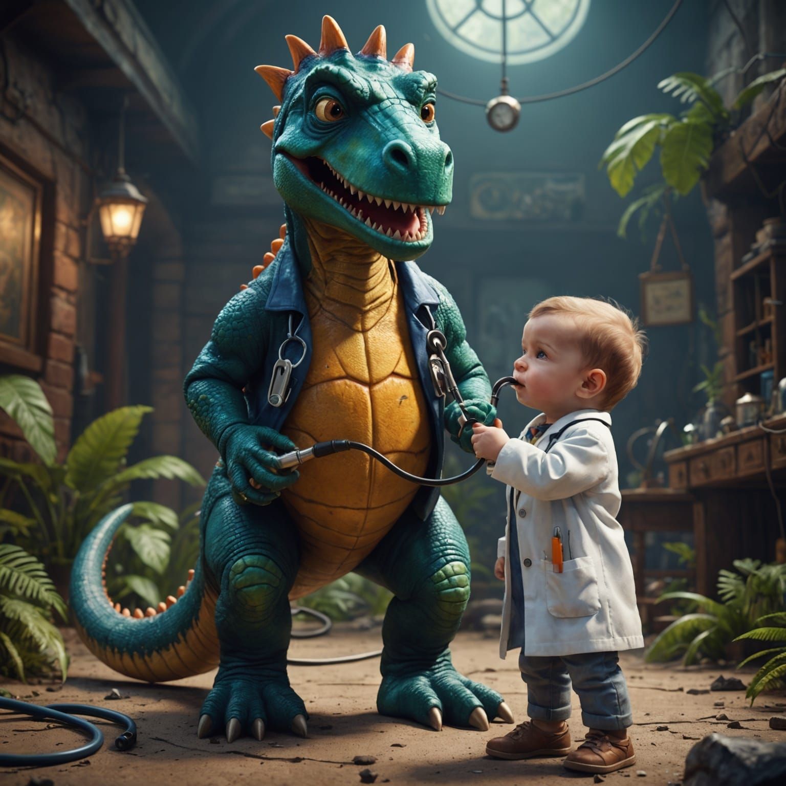 Dr. Dinosaur Saves a Baby: Matte Painting