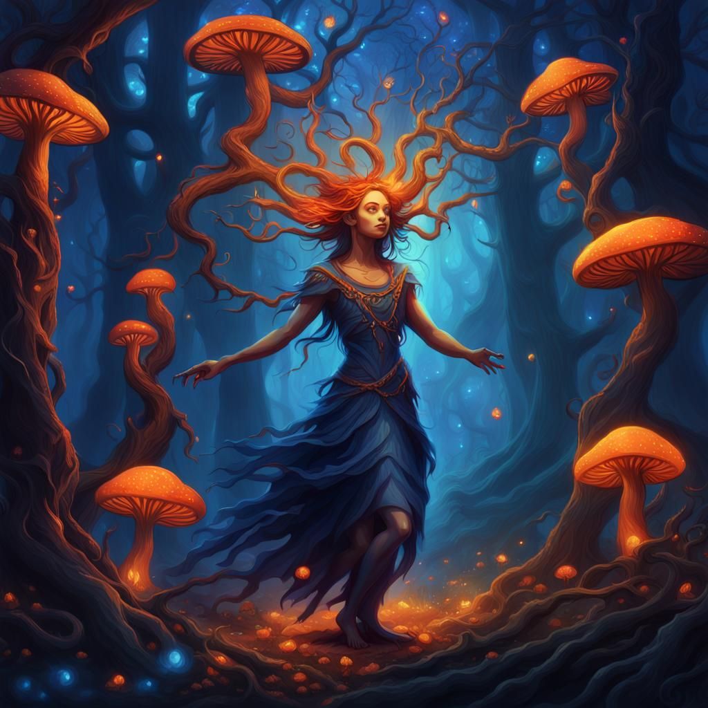 Mystical Forest Dryad Dance: Fantasy Concept Art