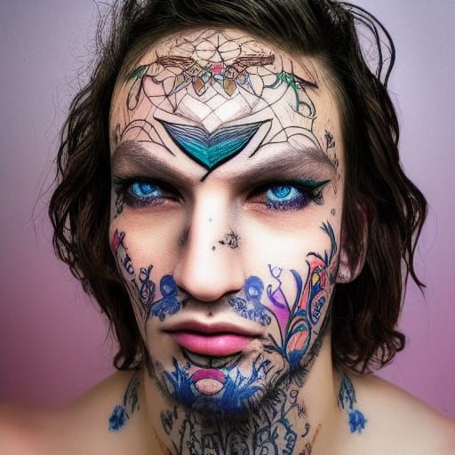 Beautiful Fairy Portrait with Colorful Mystical Tattoos