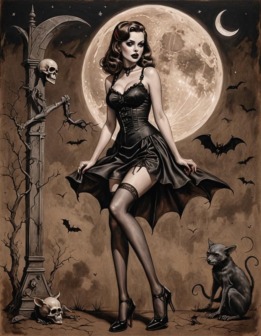 Gothic Pin-Up Drawing of Katherine Isabelle