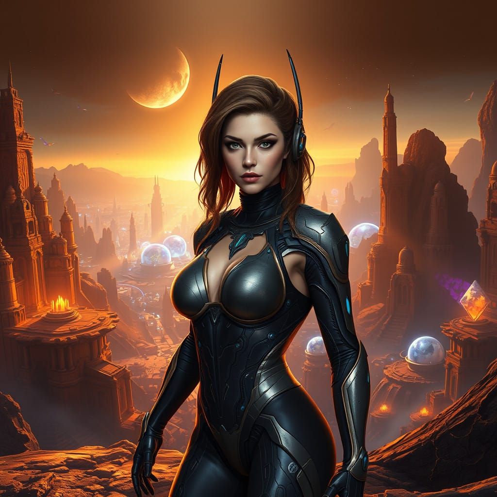 Cyberpunk Goddess in a Futuristic, Mystical Realm