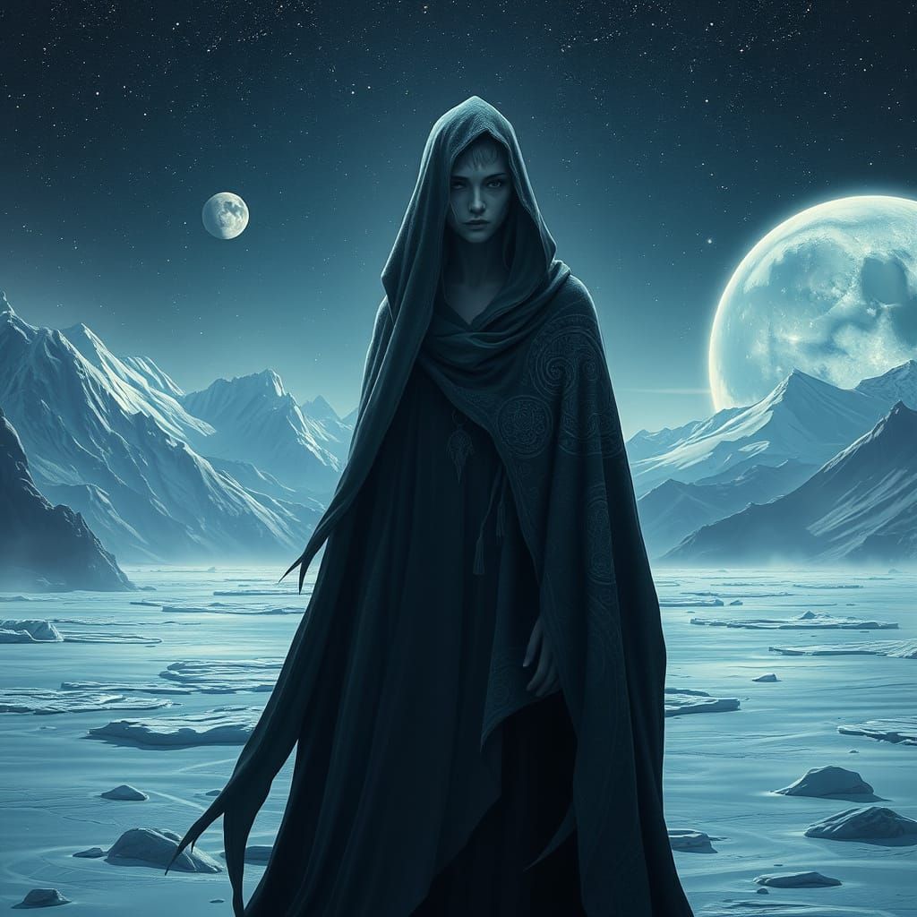 Androgynous Celestial Being on Pluto's Icy Surface